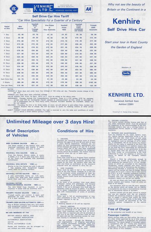 Photo: Hire price tariff from 1973
