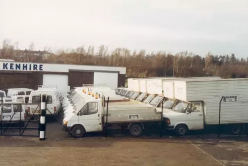 Photo: A yard  full of hire vehicles in 1988.
