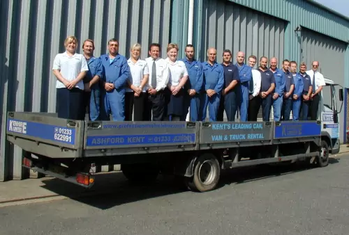 Photo: 2004 staff lined up on a 7.5ton dropside.
